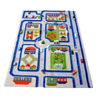 3D Straßenteppich in blau im Kindertraumraum